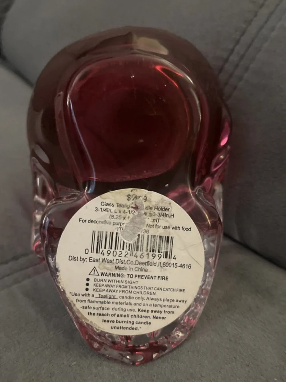 Pink & Clear Art Glass Skull Tealight Candle Holder Halloween 4” Tall